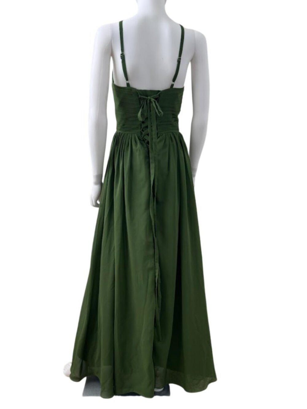 Green A-Line Chiffon Halter Maxi Dress Formal Prom Bridesmaid Size 2 - Picture 3 of 14